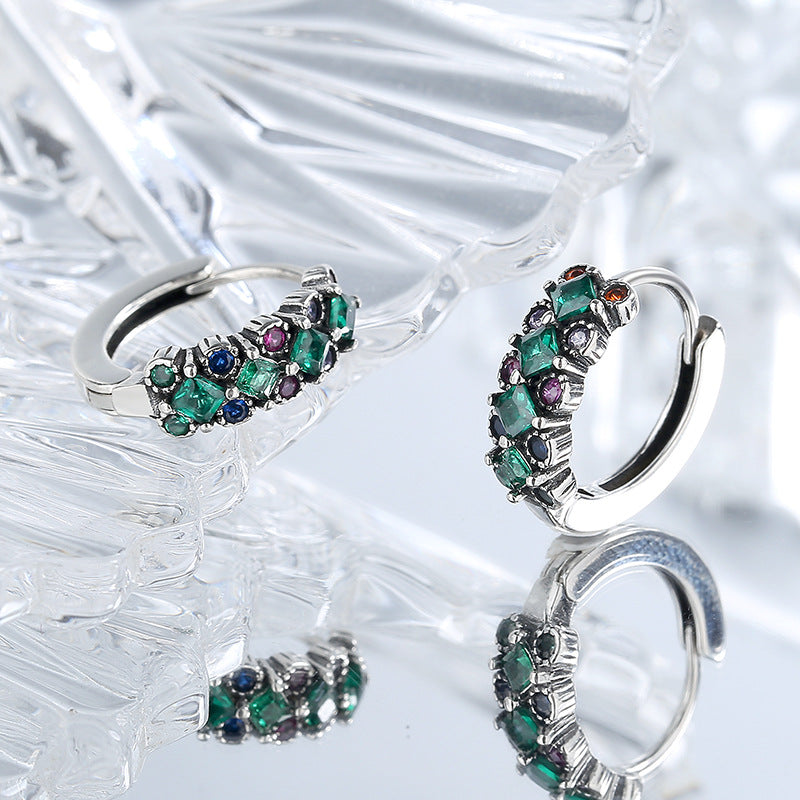 S925 Sterling Silver Green Zircon Stud Earrings