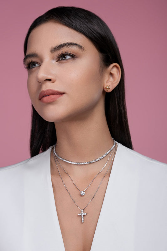 Moissanite Jewelry Set – Necklace & Chain (S925 Silver, Platinum Plated)