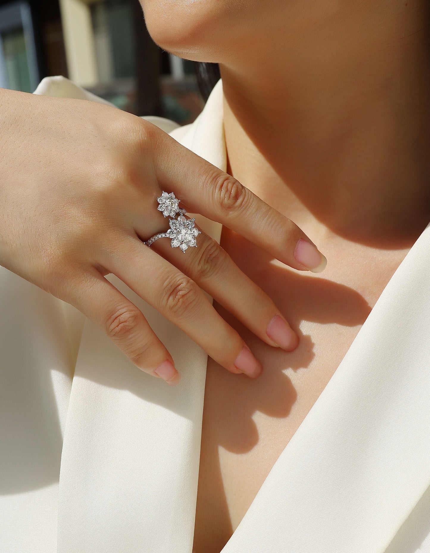 Petal Morning Dew – 1ct Moissanite Ring (S925 Silver, Platinum Plated)