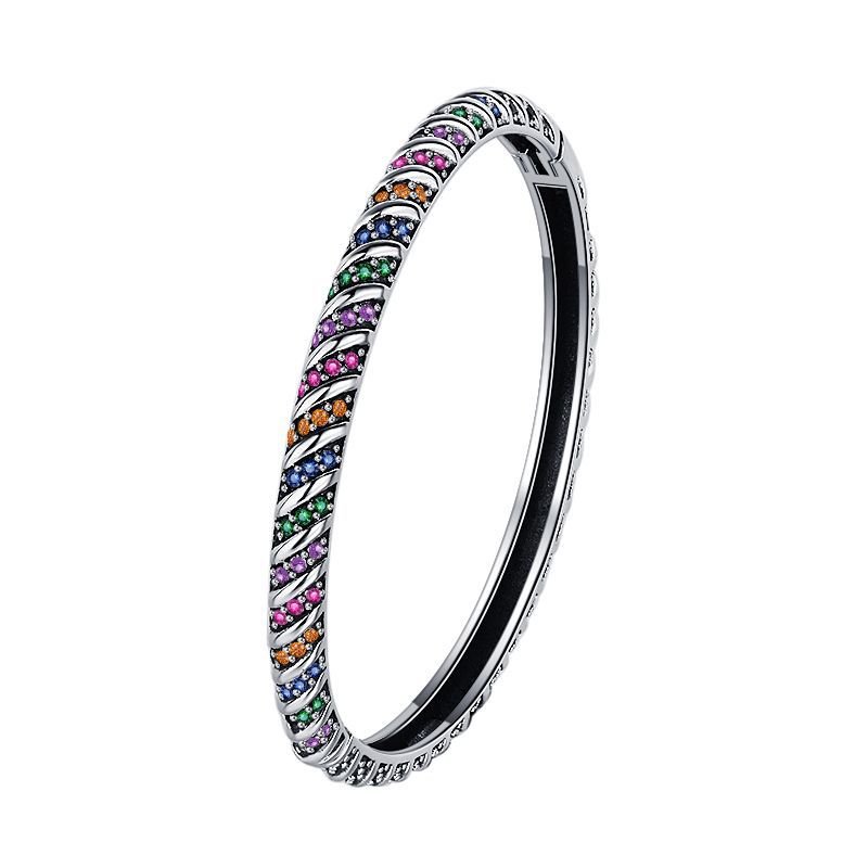 S925 Sterling Silver Geometric Colorful Tribal Elements Diamond Bracelet