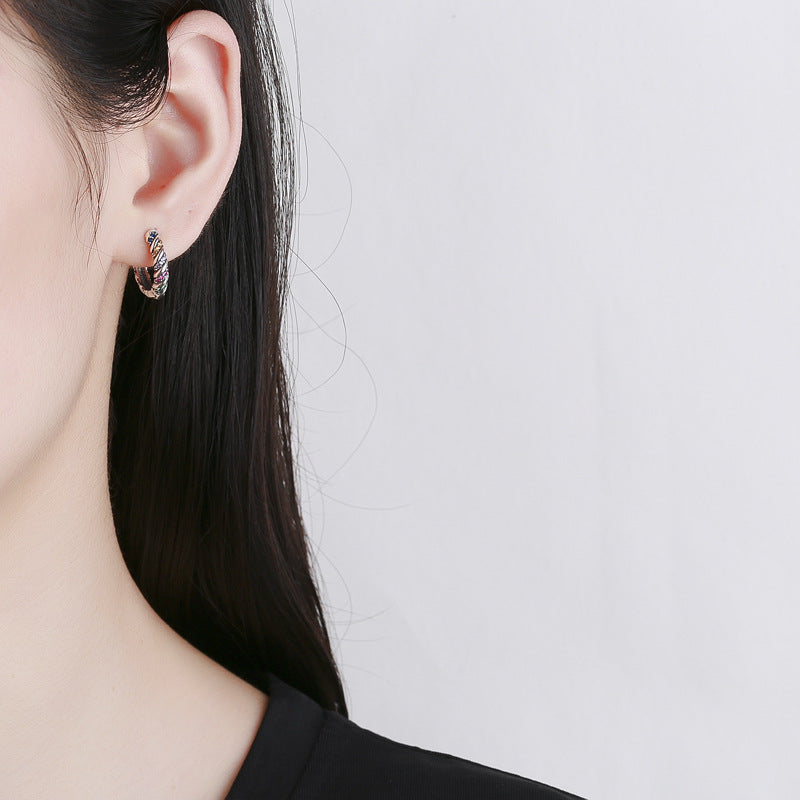 S925 Sterling Silver Multi-Color Striped Earrings for Women