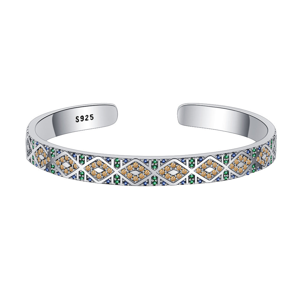 S925 Sterling Silver Tribal Geometric Bracelet