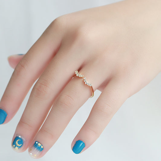 Silver Lash Curved Open Zircon Ring for Women