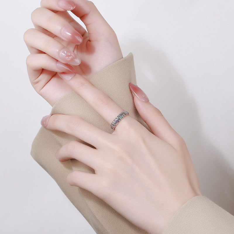 S925 Sterling Silver Color Diamond Thread Ring