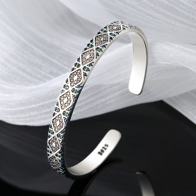 S925 Sterling Silver Tribal Geometric Bracelet