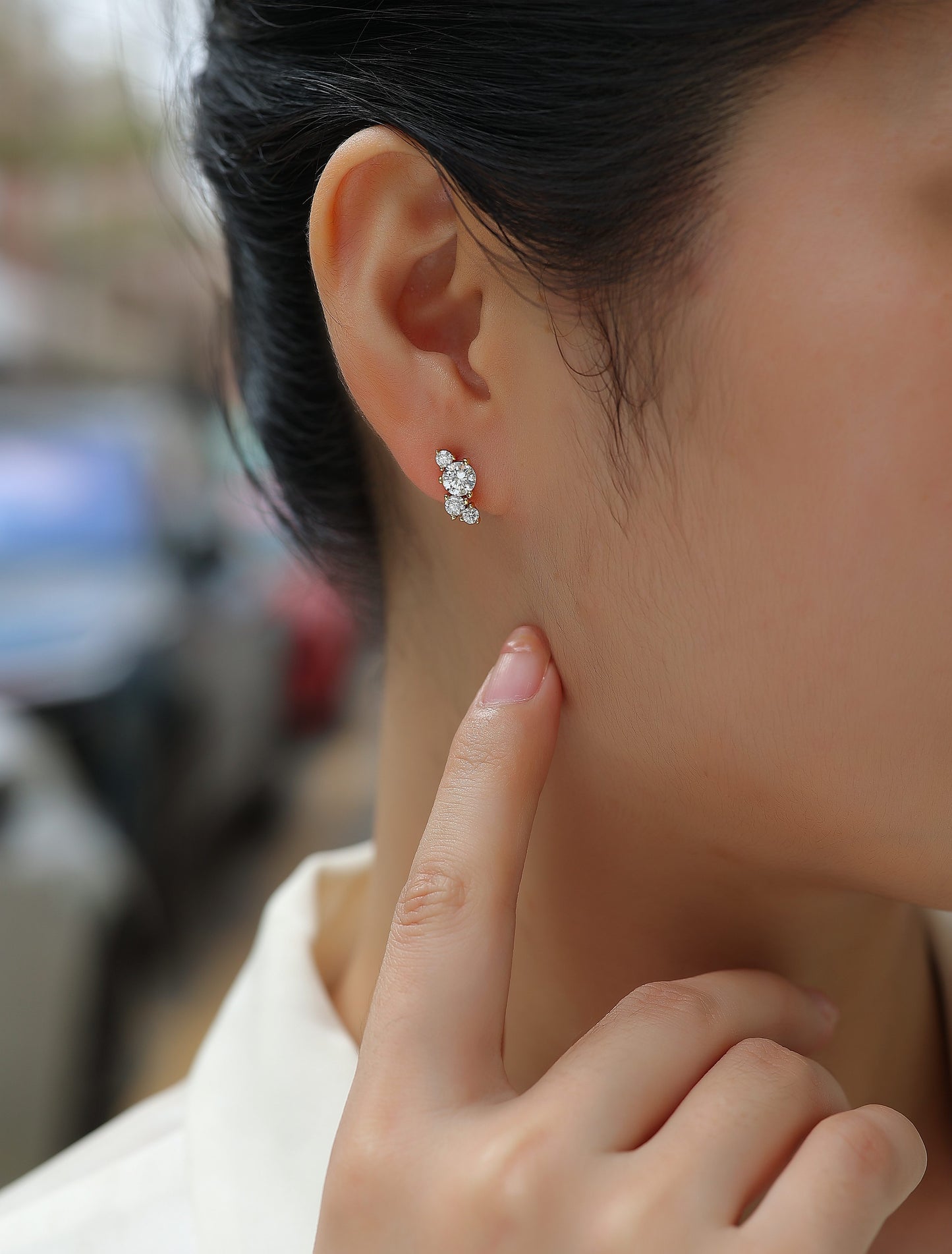Luxury Four-Stone Moissanite Stud Earrings – S925 Gold Plated