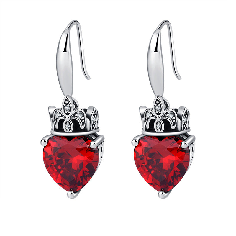 S925 Sterling Silver Crown Heart Vintage Earrings